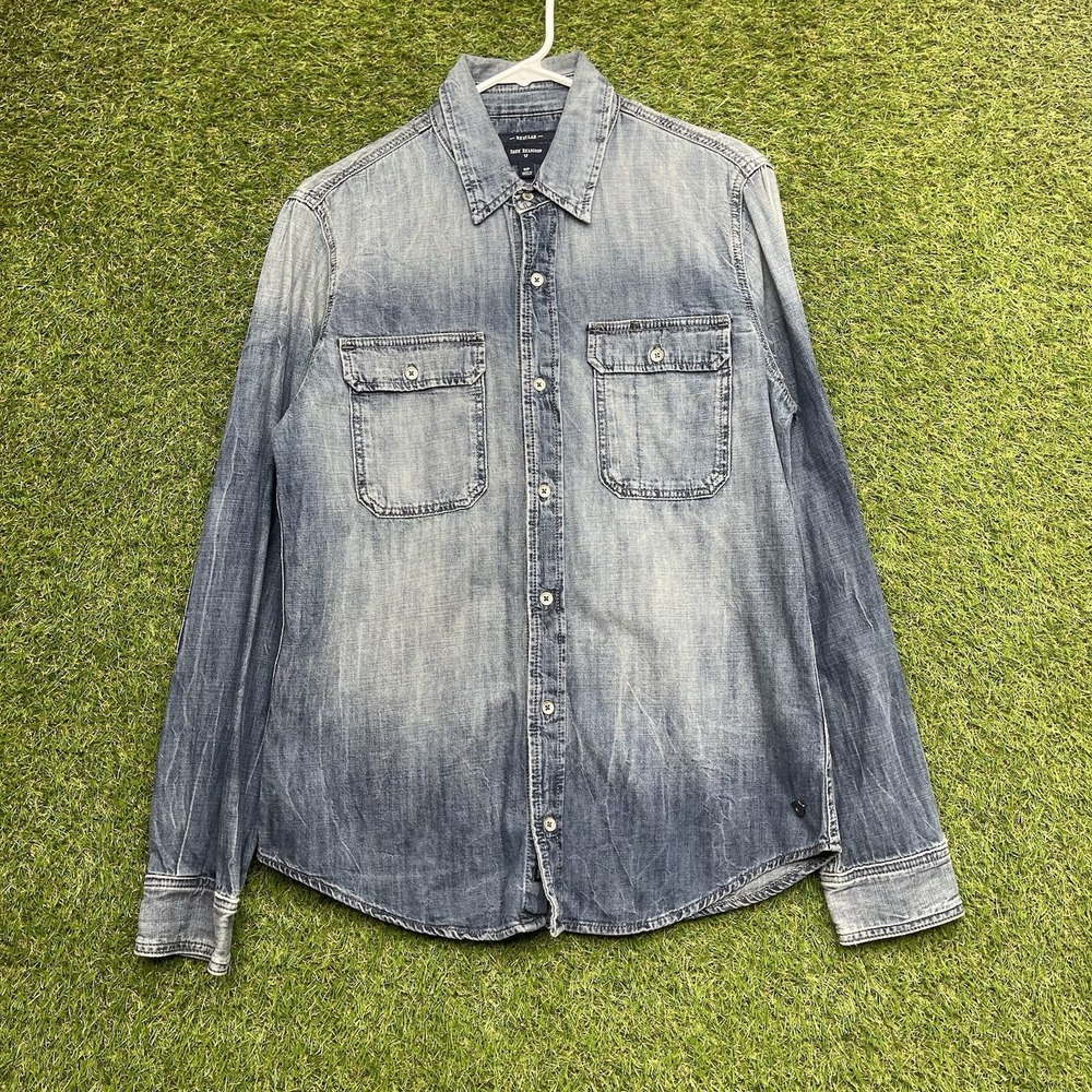 True Religion Pearl Snap Denim Shirt Mens Small Button Up Chambray y2k Casual